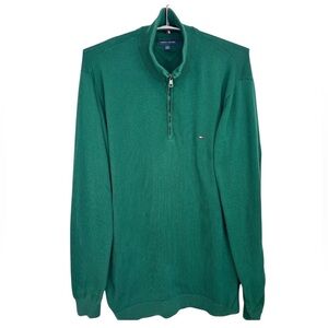 Tommy Hilfiger Men's Quarter Zip Green Mock Neck Pullover Sweatshirt